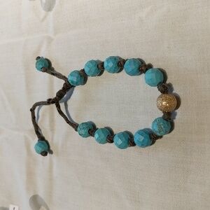 Bracelet Turquoise Beads Gold Shimmer Retro  Festival